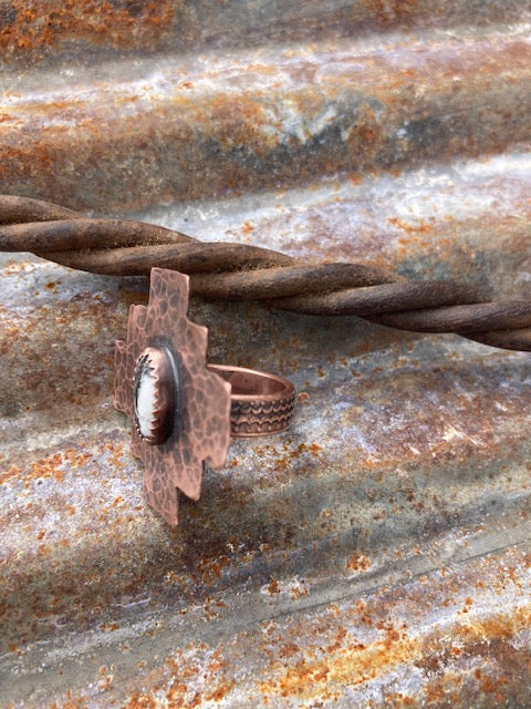 Hammered Copper~White Buffalo Ring